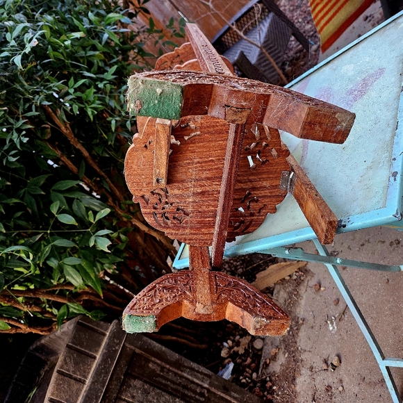 Vintage Hand Carved Wood Inlaid Plate/Cake Shelf Stand From India - Picture 4 of 13